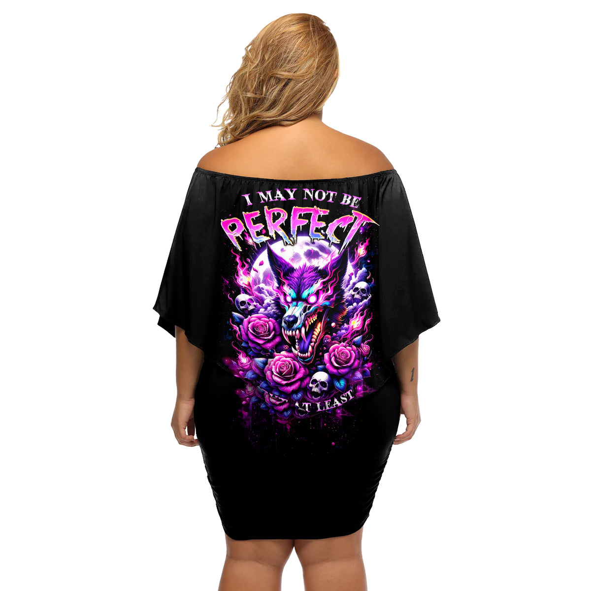 Rose Wolf Off Shoulder Short Dress I May Not Be Perfect But At Least I'm Not You - Wonder Print Shop