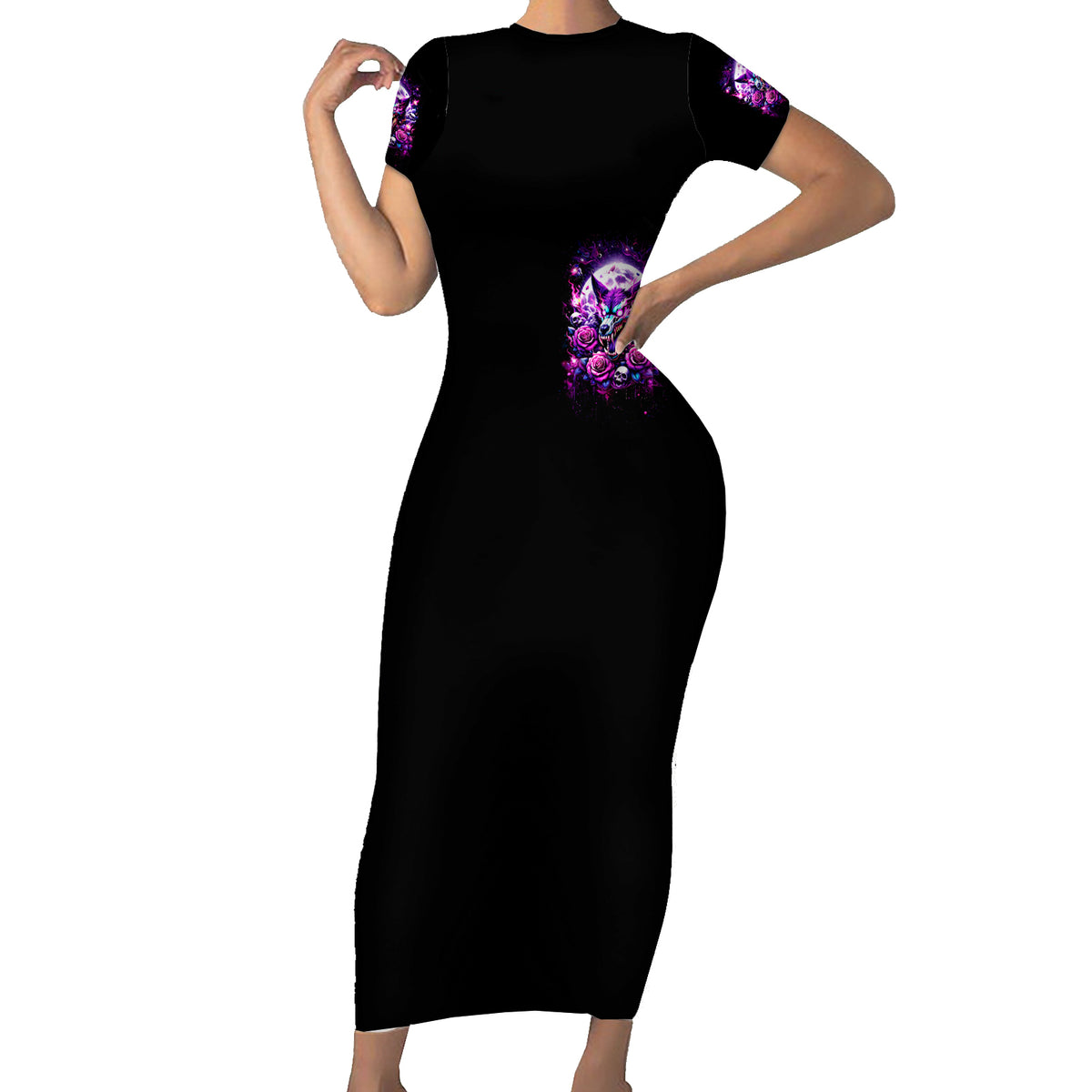 Rose Wolf Short Sleeve Bodycon Dress I May Not Be Perfect But At Least I'm Not You - Wonder Print Shop