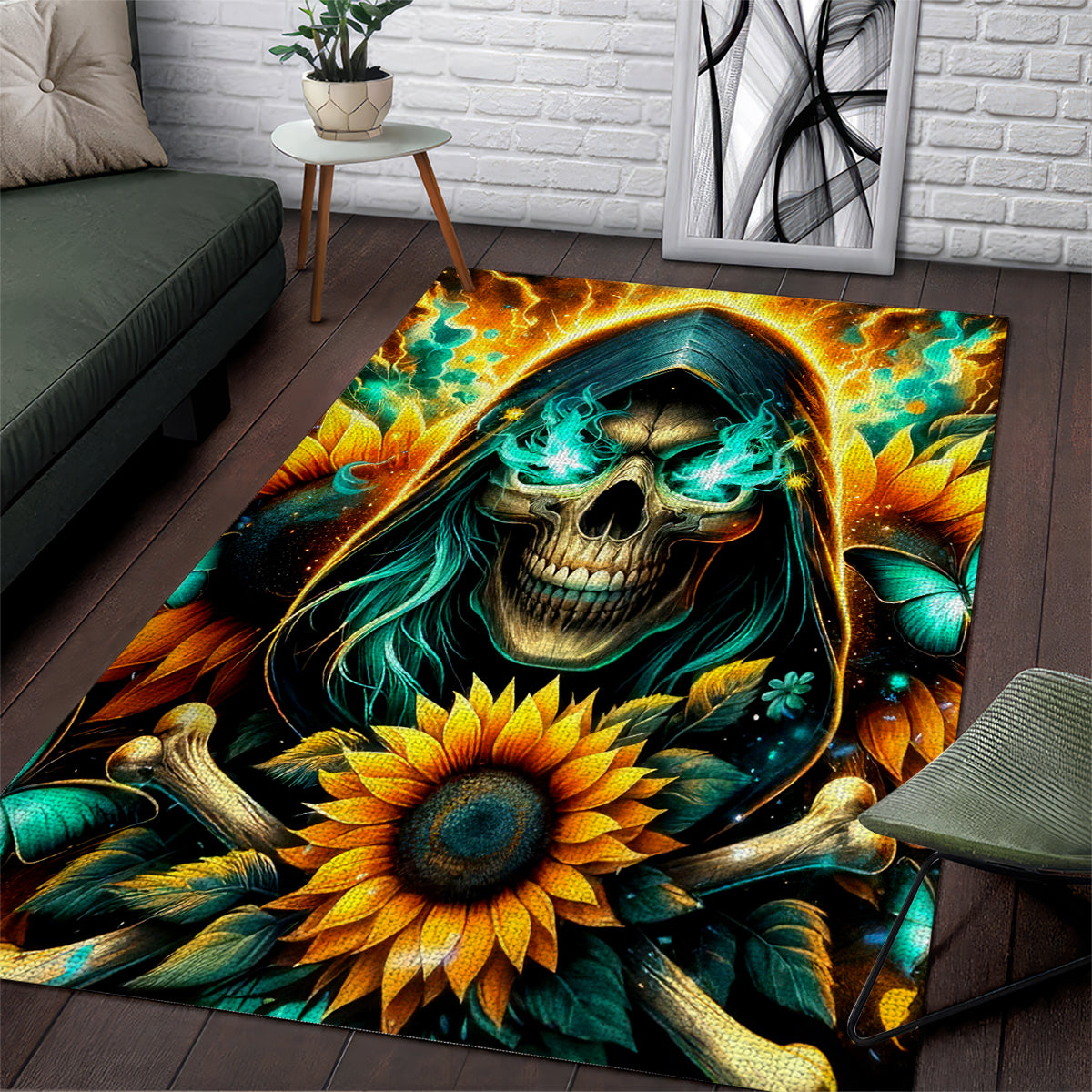 Sunflower Skull Area Rug I'm Blunt Because God Rolled Me That Way - Wonder Print Shop