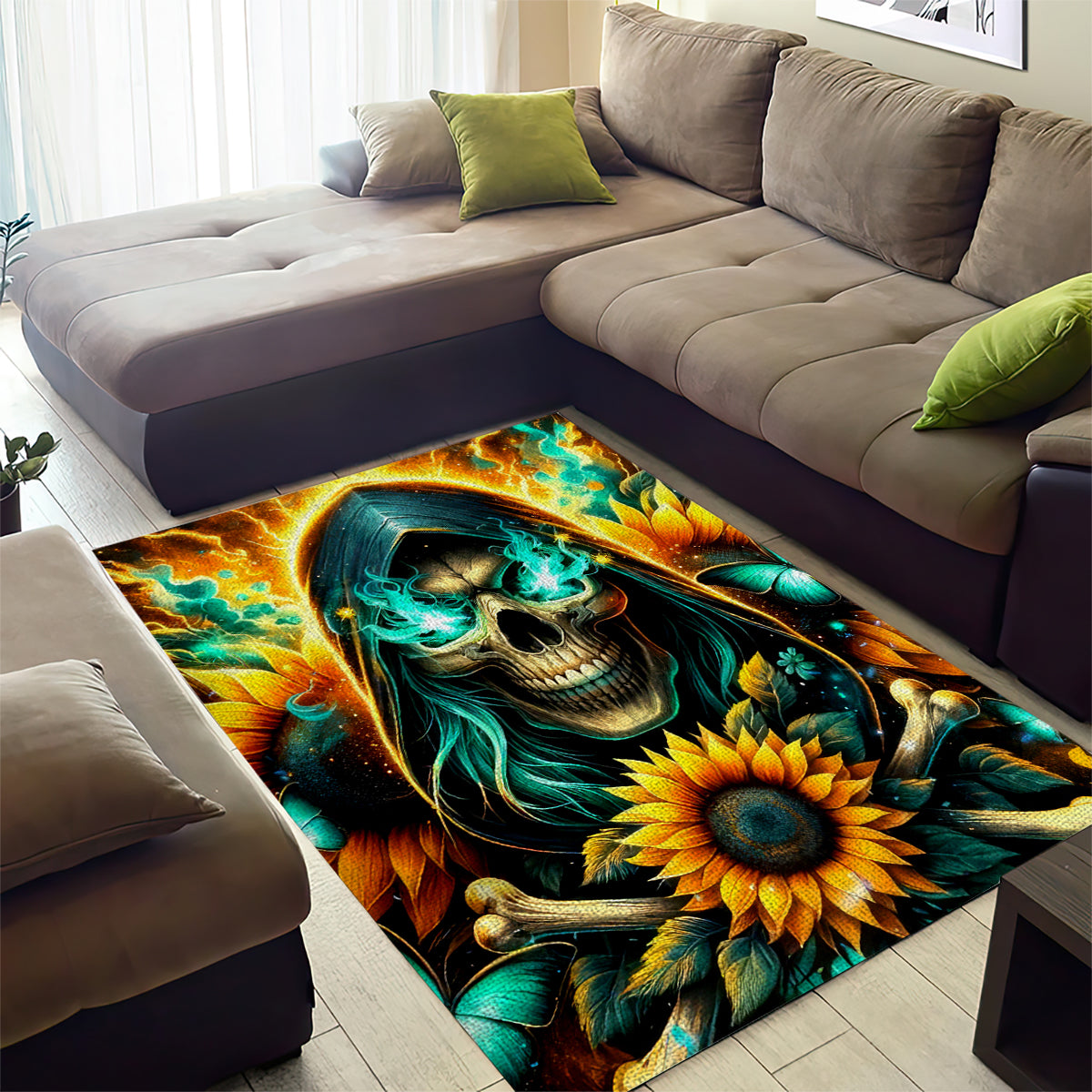 Sunflower Skull Area Rug I'm Blunt Because God Rolled Me That Way - Wonder Print Shop