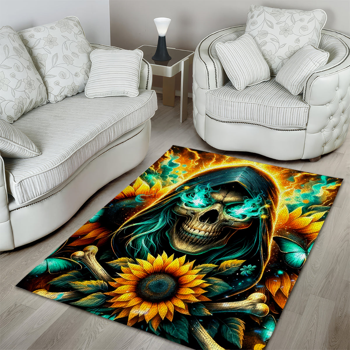 Sunflower Skull Area Rug I'm Blunt Because God Rolled Me That Way - Wonder Print Shop