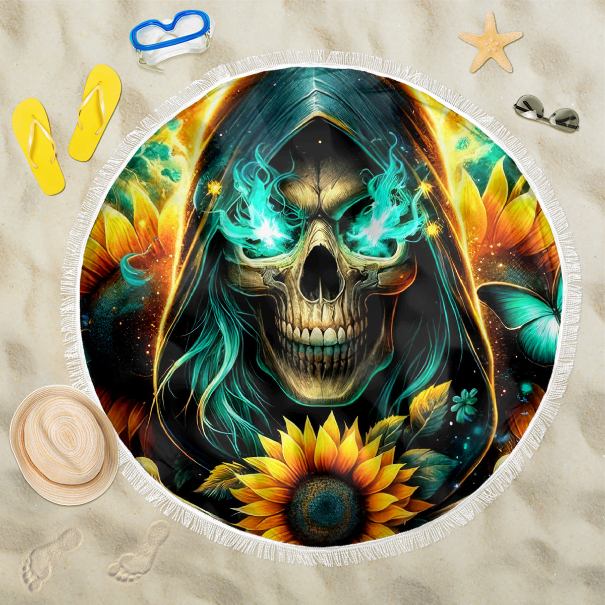 Sunflower Skull Beach Blanket I'm Blunt Because God Rolled Me That Way - Wonder Print Shop