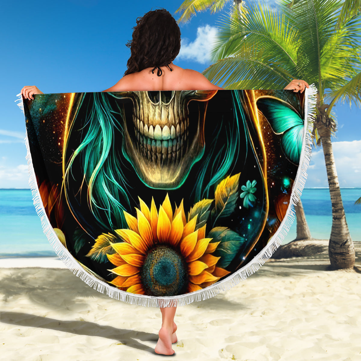 Sunflower Skull Beach Blanket I'm Blunt Because God Rolled Me That Way - Wonder Print Shop