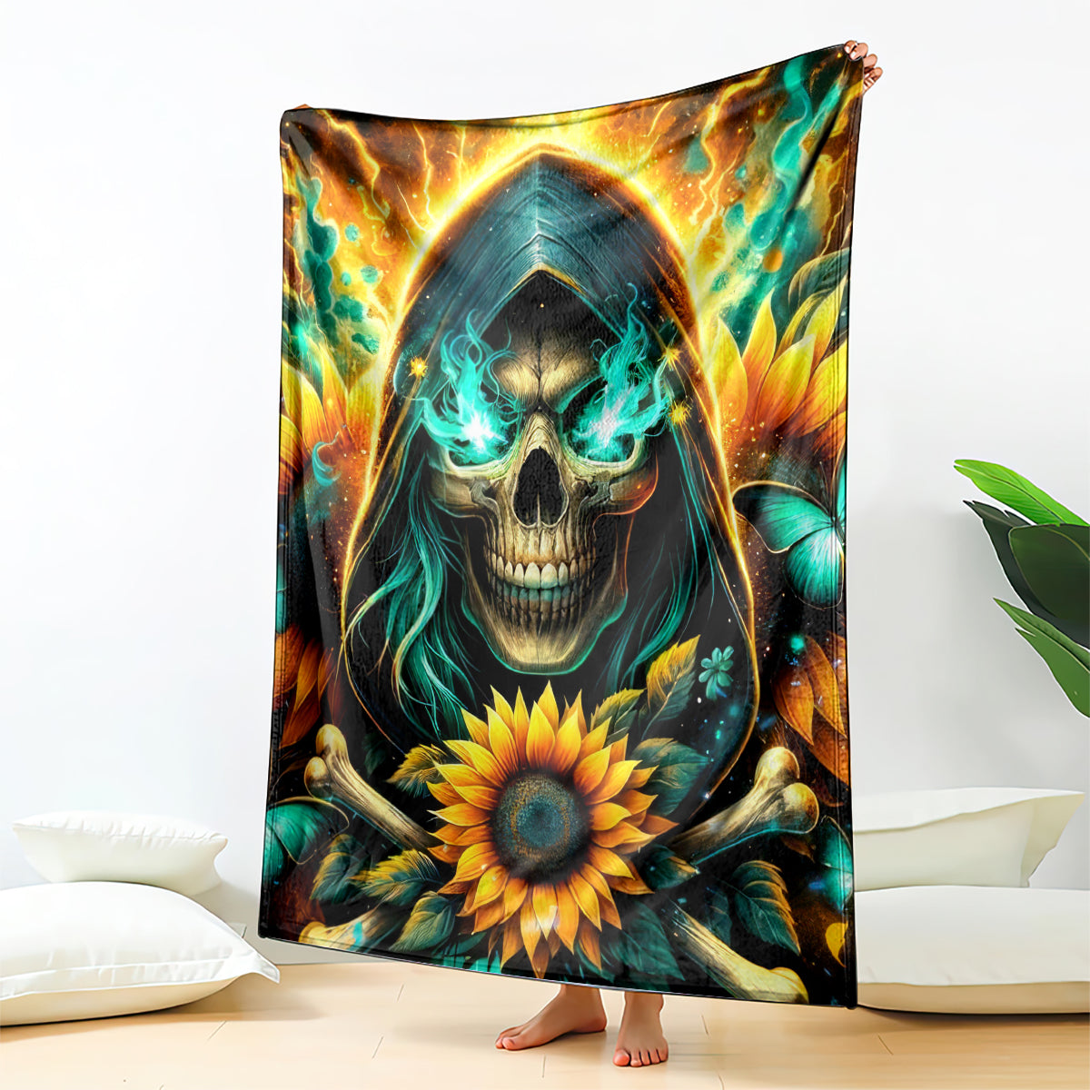 Sunflower Skull Blanket I'm Blunt Because God Rolled Me That Way