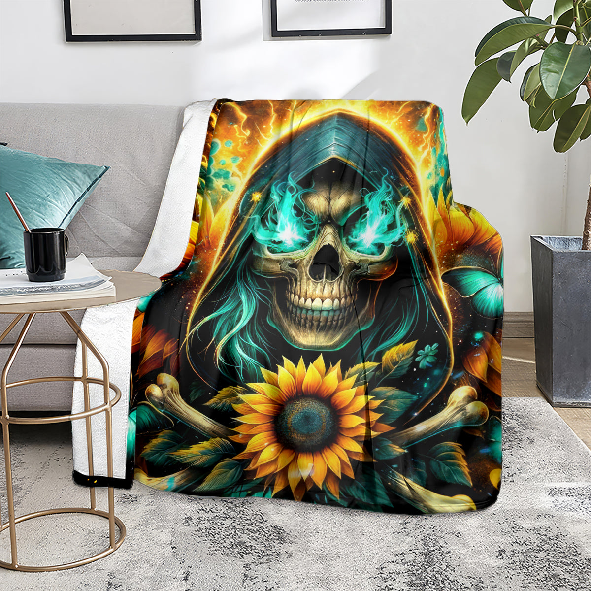 Sunflower Skull Blanket I'm Blunt Because God Rolled Me That Way