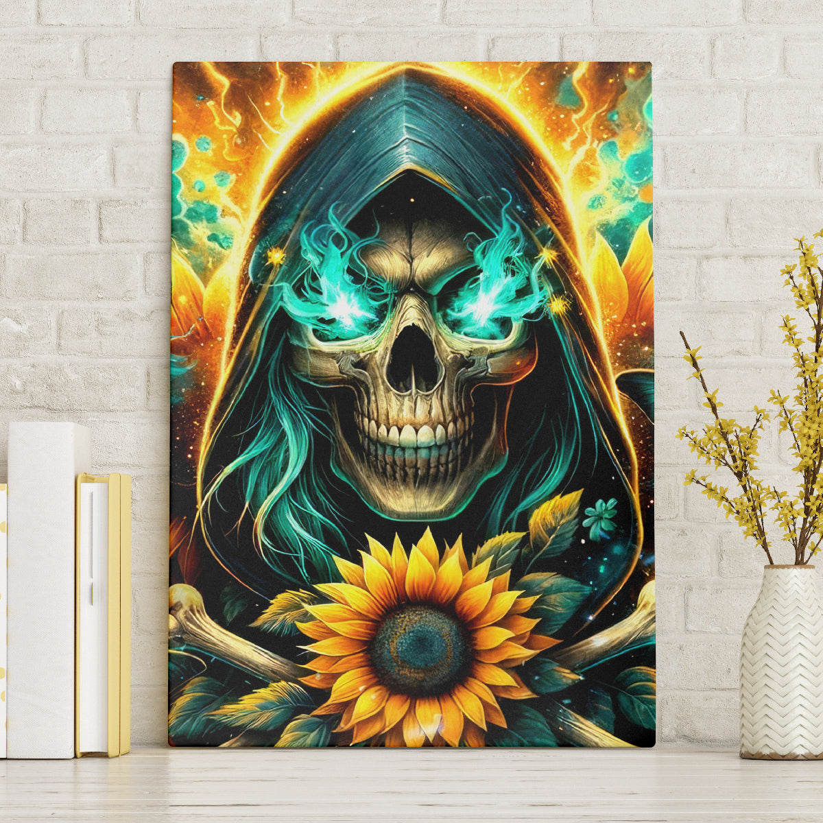 Sunflower Skull Canvas Wall Art I'm Blunt Because God Rolled Me That Way - Wonder Print Shop