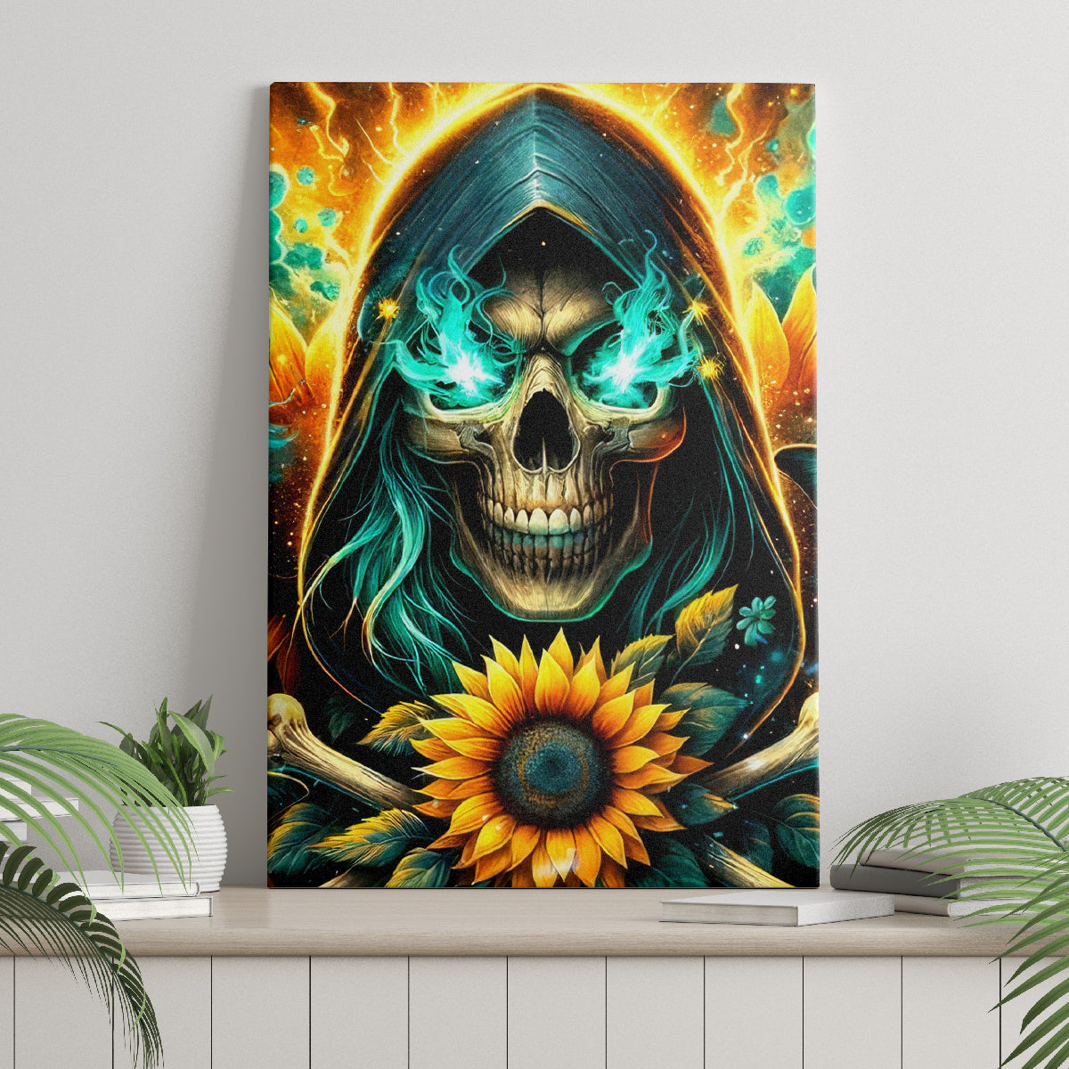Sunflower Skull Canvas Wall Art I'm Blunt Because God Rolled Me That Way - Wonder Print Shop