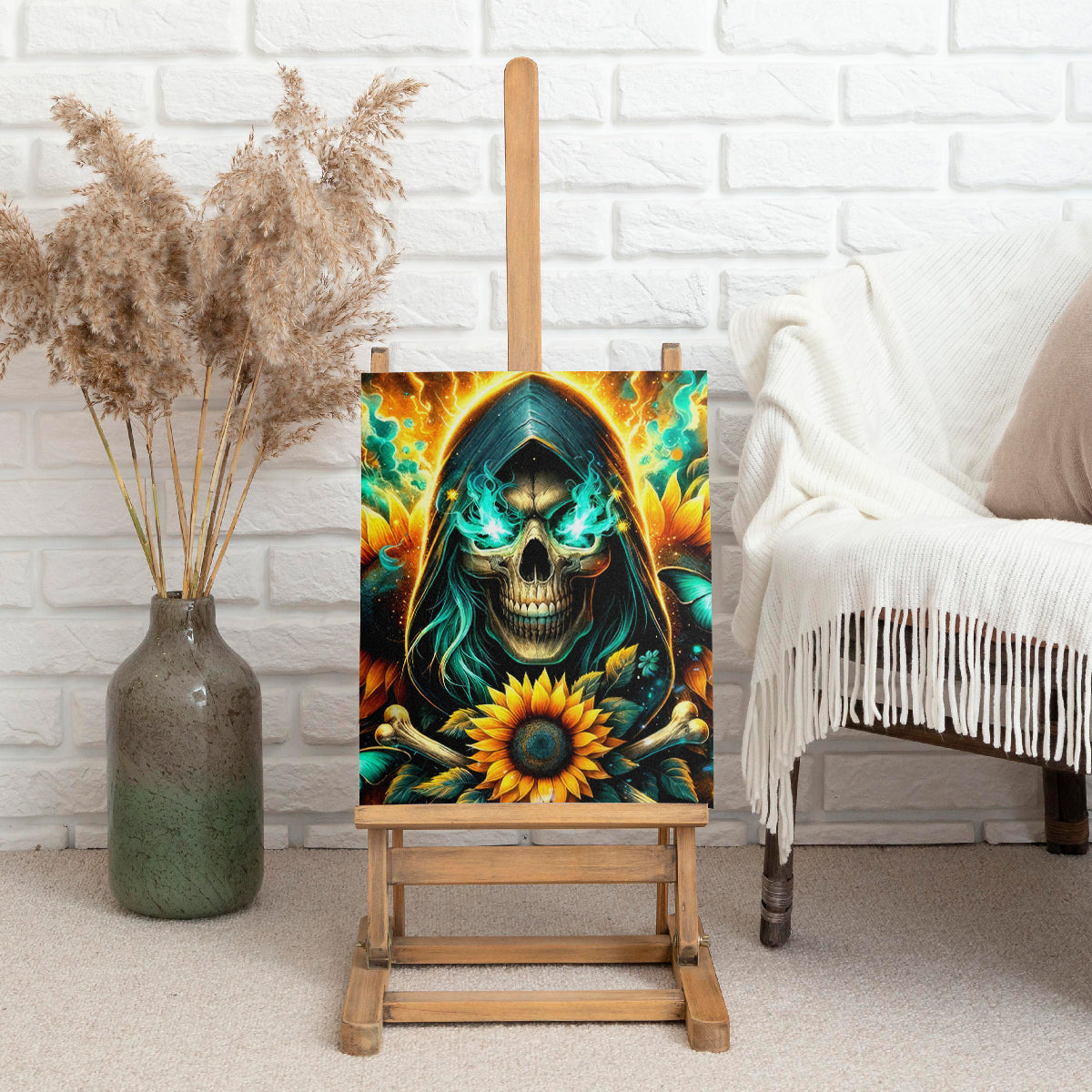 Sunflower Skull Canvas Wall Art I'm Blunt Because God Rolled Me That Way - Wonder Print Shop