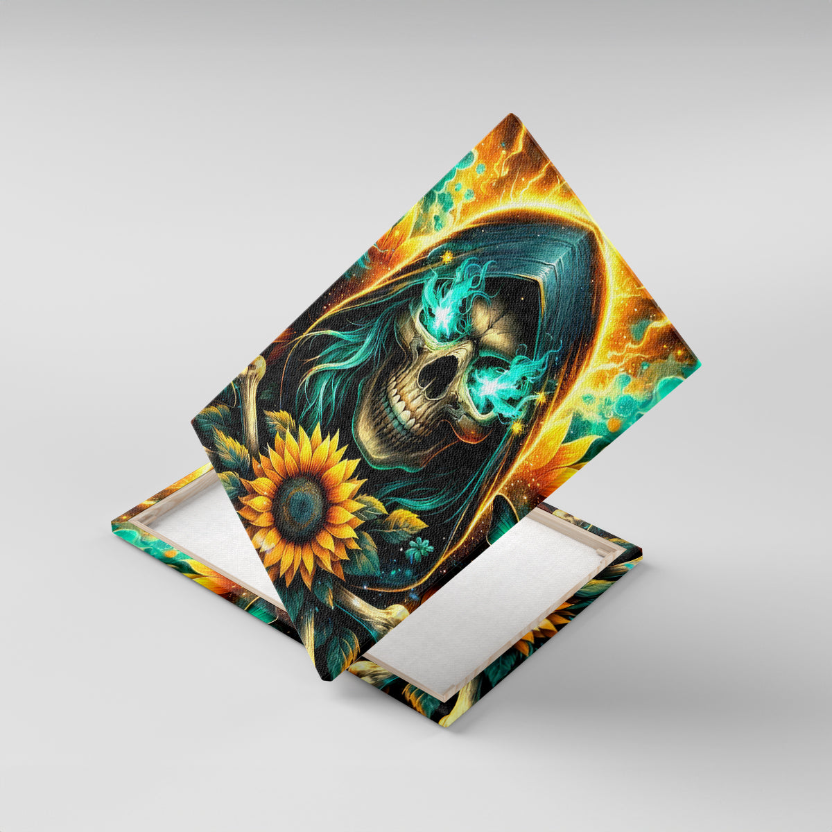 Sunflower Skull Canvas Wall Art I'm Blunt Because God Rolled Me That Way - Wonder Print Shop