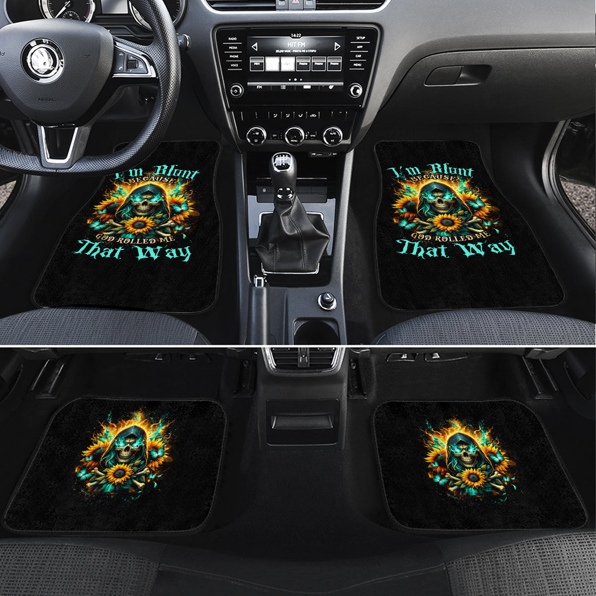 Sunflower Skull Car Mats I'm Blunt Because God Rolled Me That Way - Wonder Print Shop