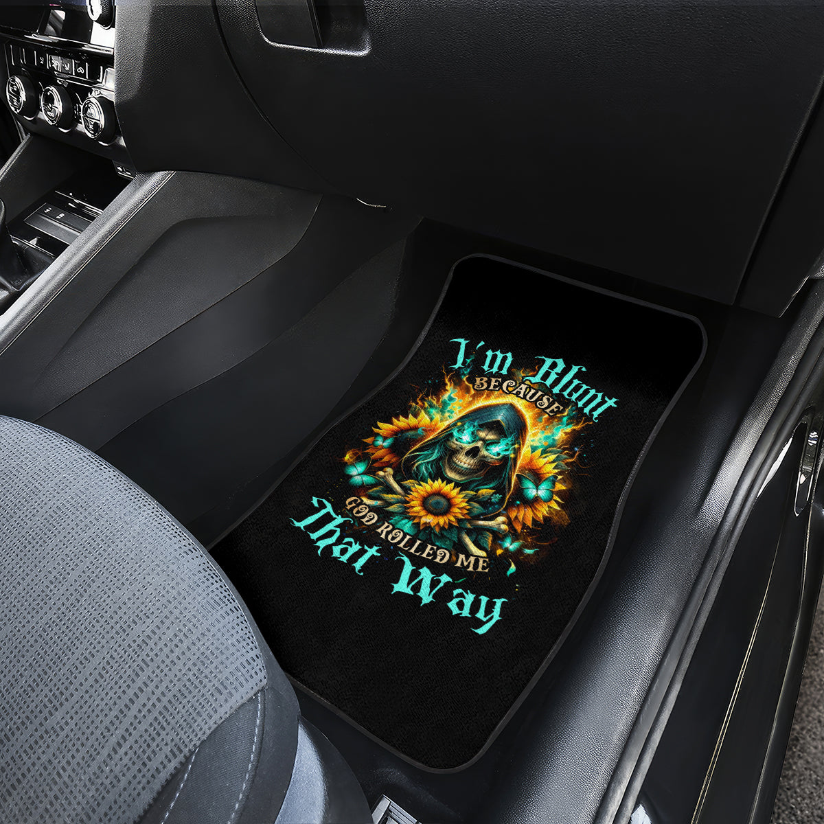 Sunflower Skull Car Mats I'm Blunt Because God Rolled Me That Way - Wonder Print Shop