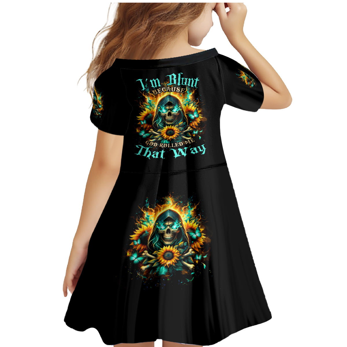 Sunflower Skull Family Matching Mermaid Dress and Hawaiian Shirt I'm Blunt Because God Rolled Me That Way - Wonder Print Shop