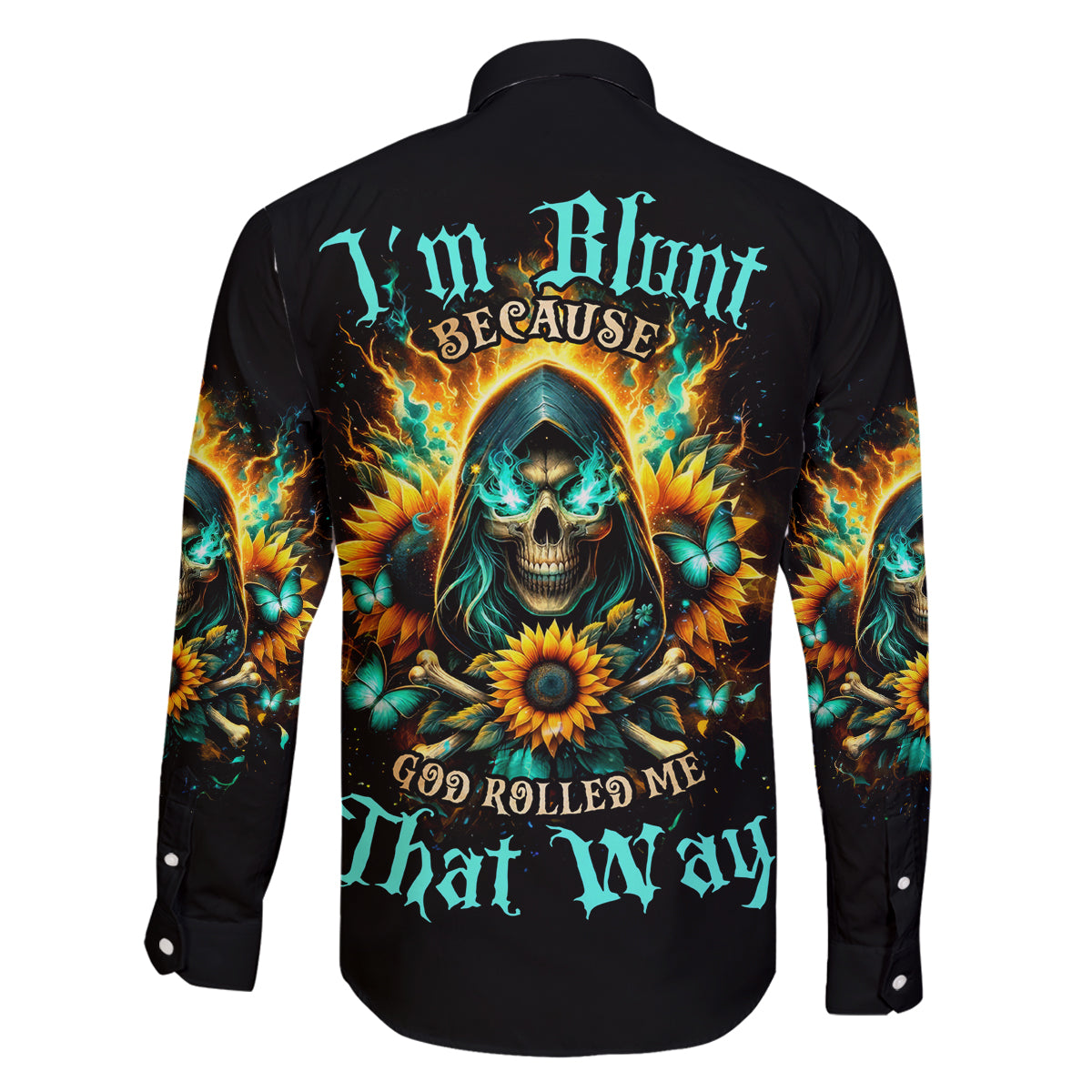Sunflower Skull Family Matching Puletasi and Hawaiian Shirt I'm Blunt Because God Rolled Me That Way - Wonder Print Shop