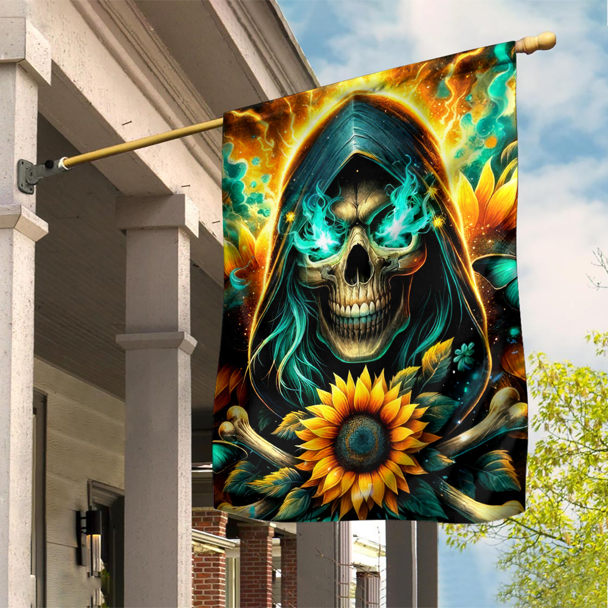 Sunflower Skull Garden Flag I'm Blunt Because God Rolled Me That Way - Wonder Print Shop