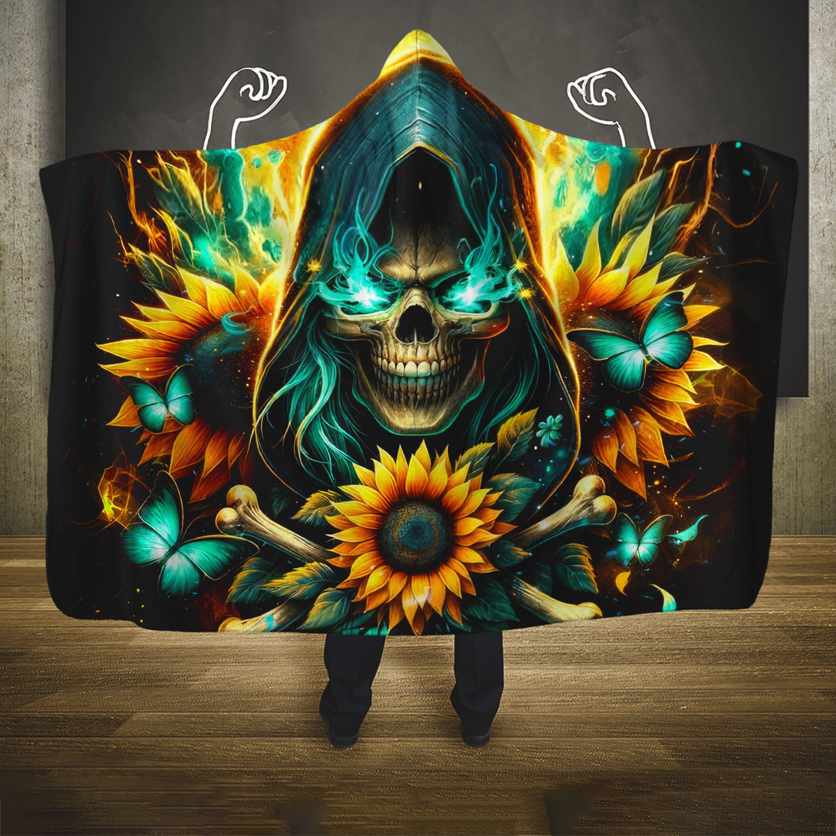 Sunflower Skull Hooded Blanket I'm Blunt Because God Rolled Me That Way