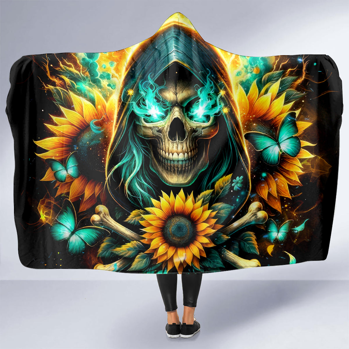 Sunflower Skull Hooded Blanket I'm Blunt Because God Rolled Me That Way