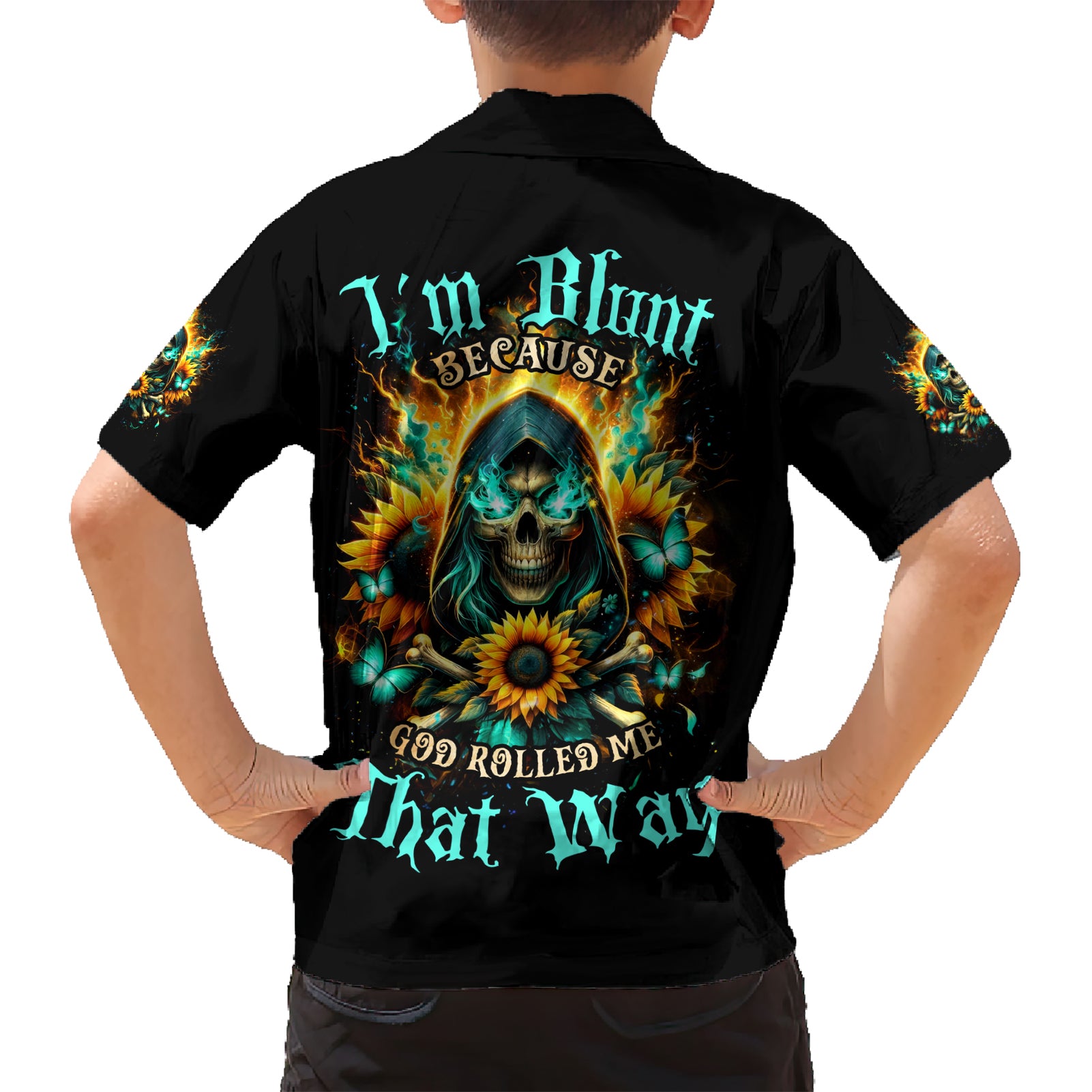 Sunflower Skull Kid Hawaiian Shirt I'm Blunt Because God Rolled Me That Way - Wonder Print Shop