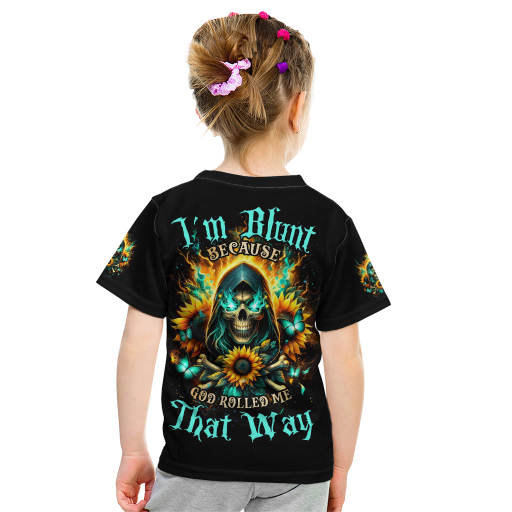 Sunflower Skull Kid T Shirt I'm Blunt Because God Rolled Me That Way - Wonder Print Shop