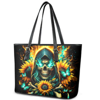 Sunflower Skull Leather Tote Bag I'm Blunt Because God Rolled Me That Way - Wonder Print Shop