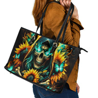Sunflower Skull Leather Tote Bag I'm Blunt Because God Rolled Me That Way - Wonder Print Shop