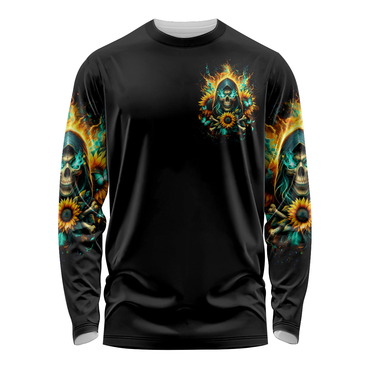 Sunflower Skull Long Sleeve Shirt I'm Blunt Because God Rolled Me That Way - Wonder Print Shop