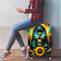 Sunflower Skull Luggage Cover I'm Blunt Because God Rolled Me That Way - Wonder Print Shop