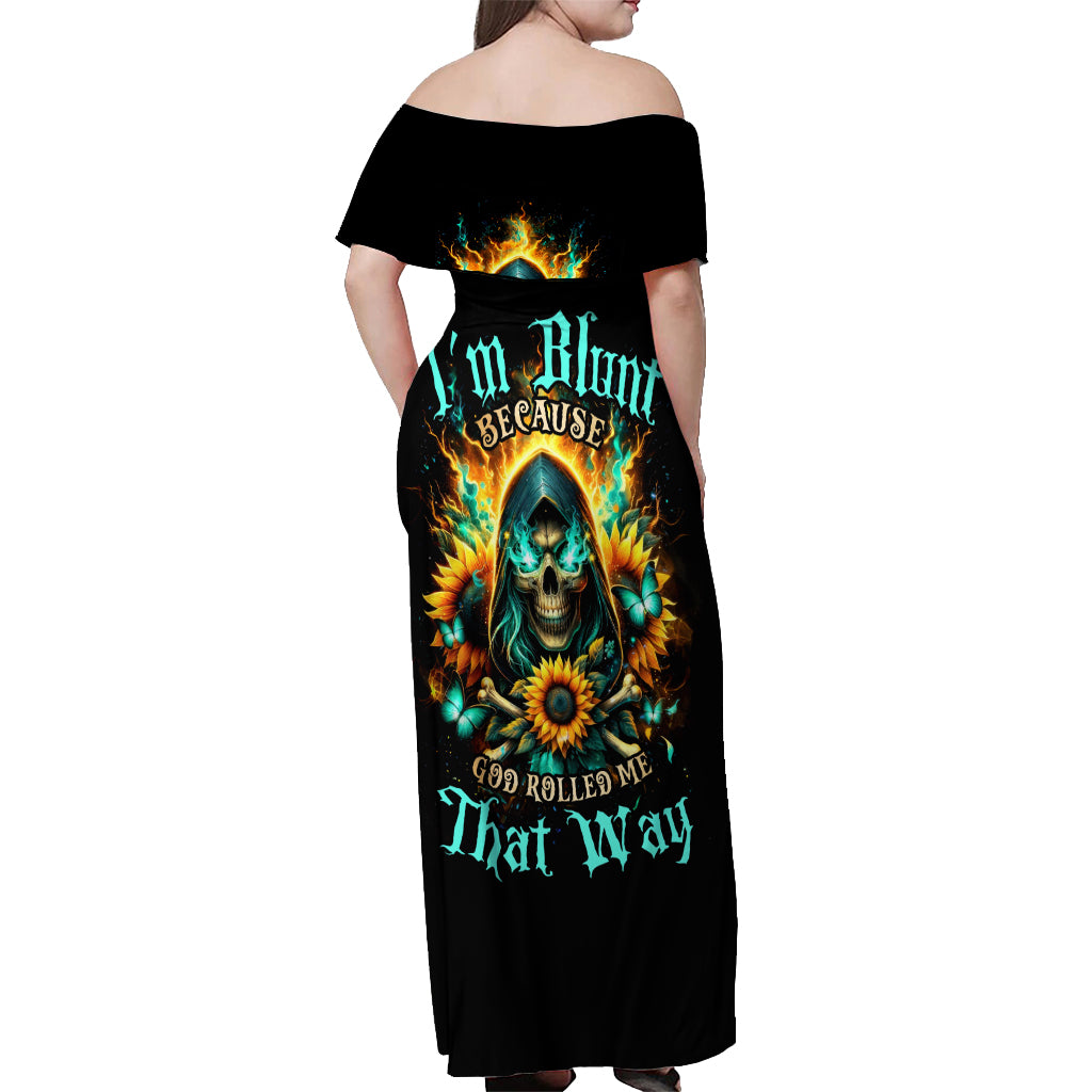 Sunflower Skull Off Shoulder Maxi Dress I'm Blunt Because God Rolled Me That Way - Wonder Print Shop