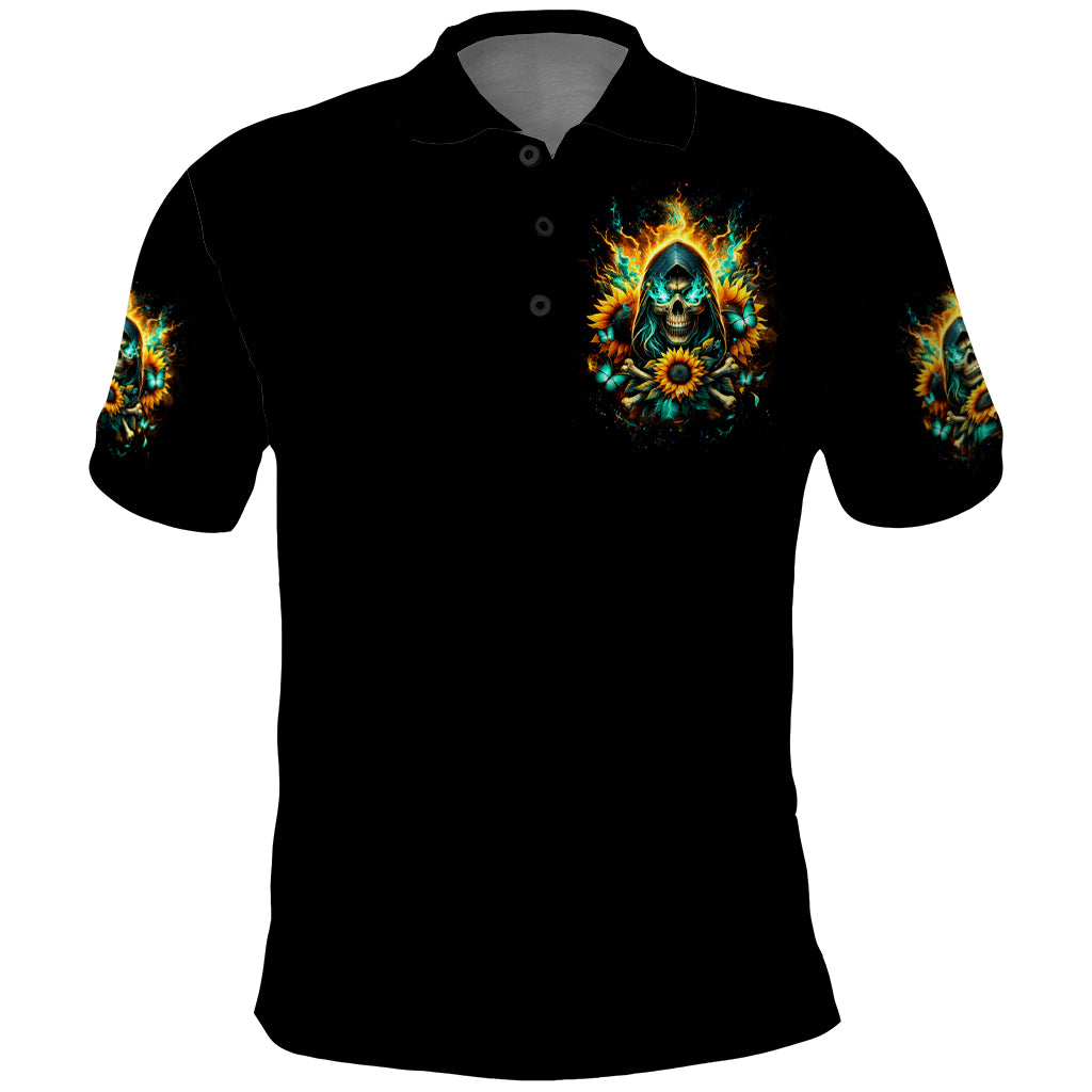 Sunflower Skull Polo Shirt I'm Blunt Because God Rolled Me That Way - Wonder Print Shop