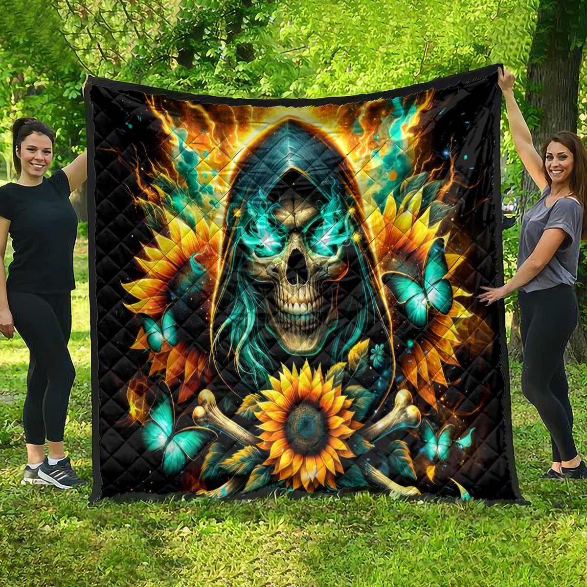 Sunflower Skull Quilt I'm Blunt Because God Rolled Me That Way - Wonder Print Shop