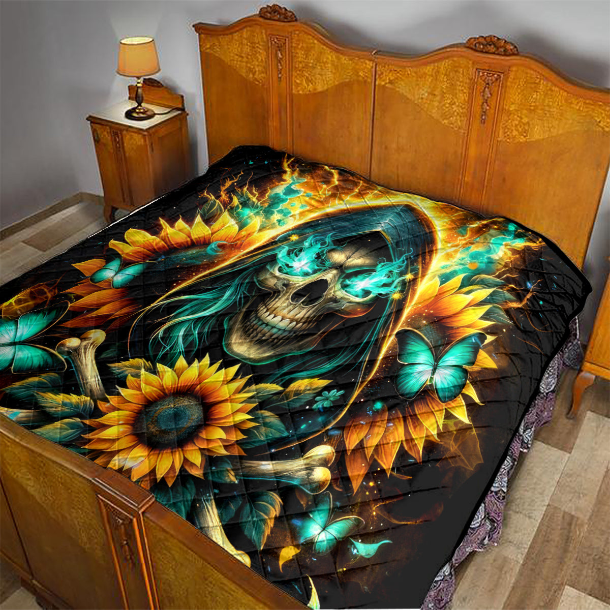 Sunflower Skull Quilt I'm Blunt Because God Rolled Me That Way - Wonder Print Shop