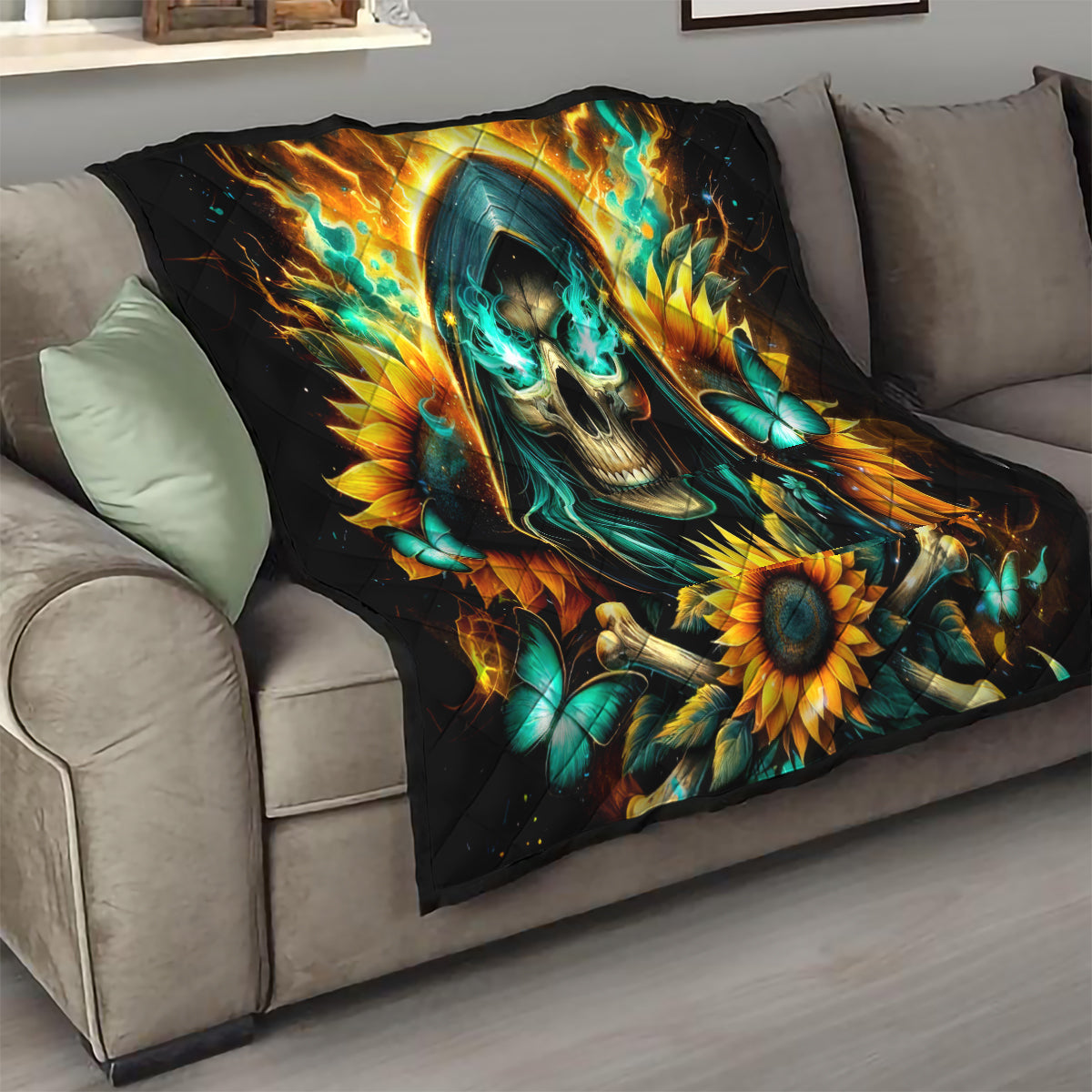 Sunflower Skull Quilt I'm Blunt Because God Rolled Me That Way - Wonder Print Shop