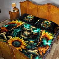 Sunflower Skull Quilt Bed Set I'm Blunt Because God Rolled Me That Way - Wonder Print Shop