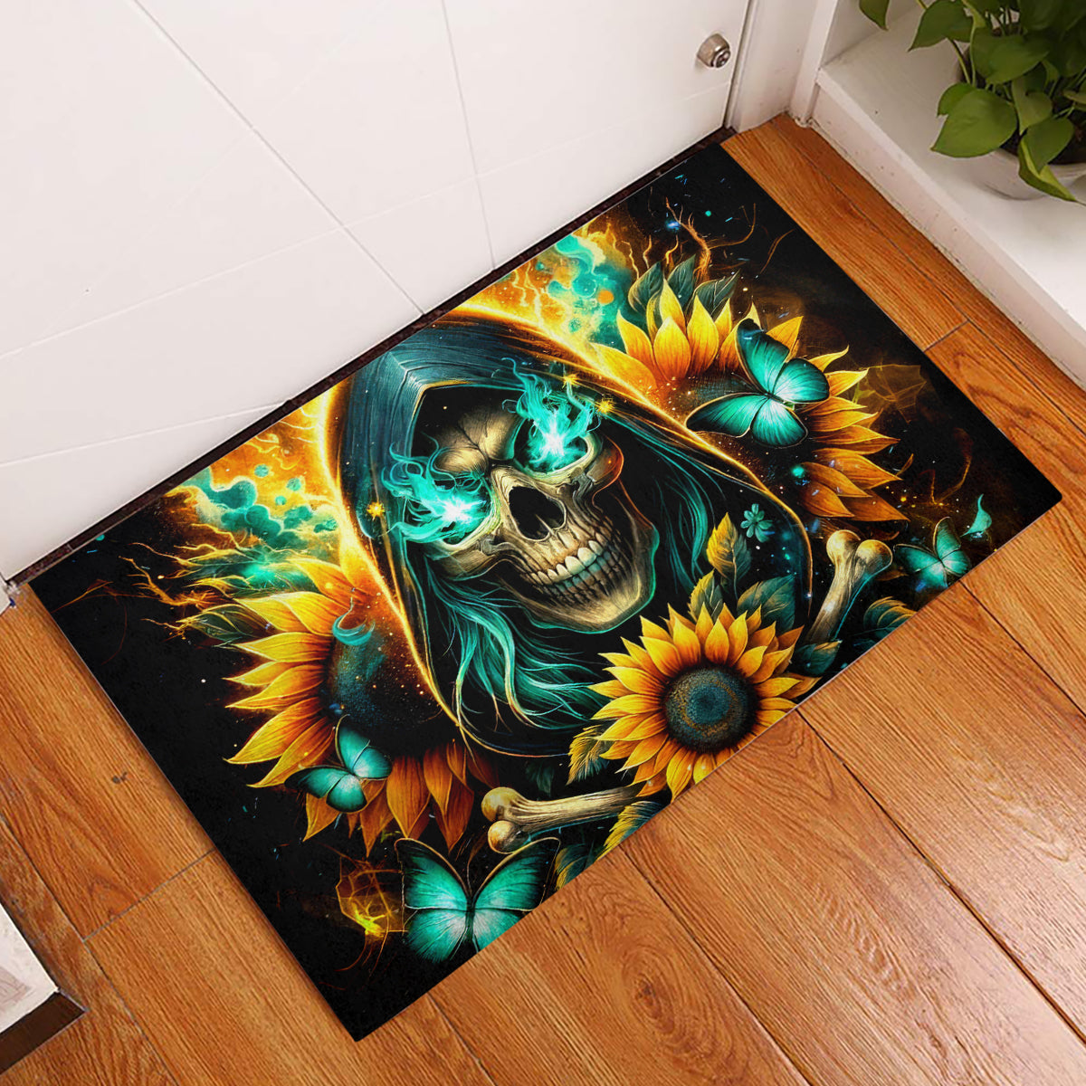 Sunflower Skull Rubber Doormat I'm Blunt Because God Rolled Me That Way - Wonder Print Shop