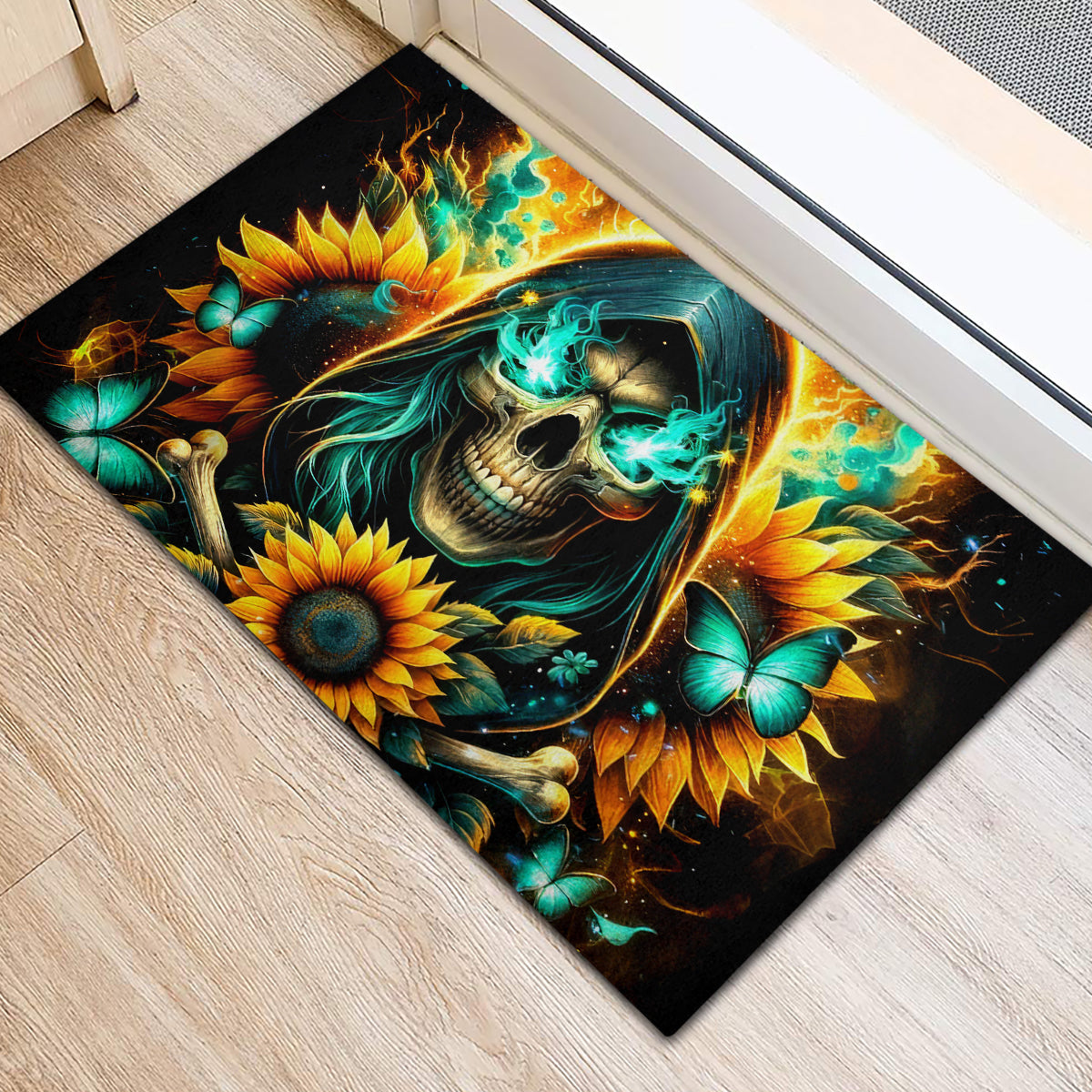 Sunflower Skull Rubber Doormat I'm Blunt Because God Rolled Me That Way - Wonder Print Shop