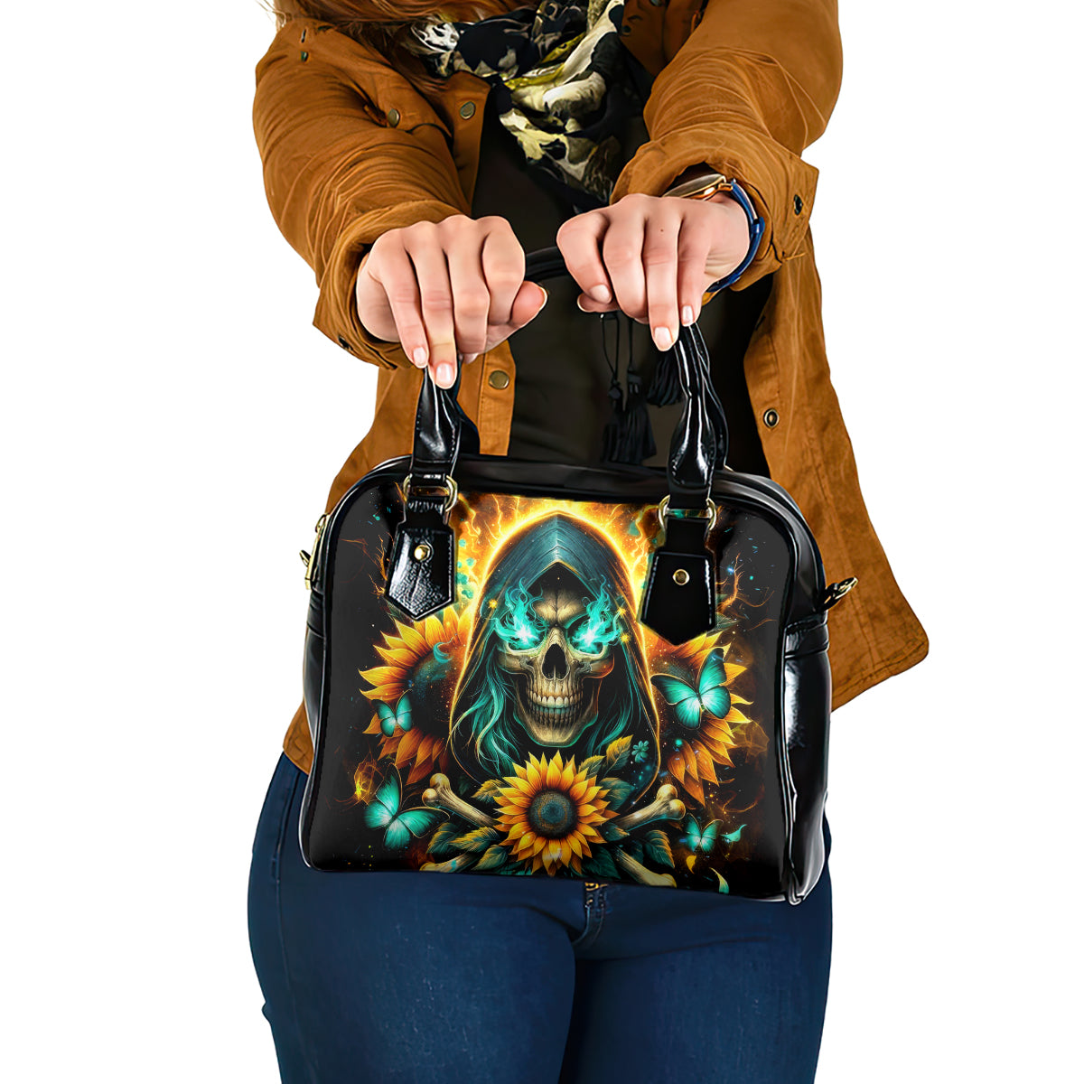 Sunflower Skull Shoulder Handbag I'm Blunt Because God Rolled Me That Way