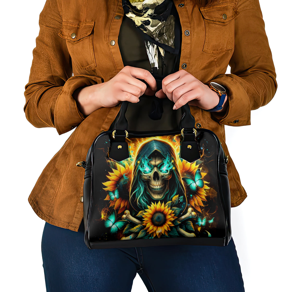 Sunflower Skull Shoulder Handbag I'm Blunt Because God Rolled Me That Way