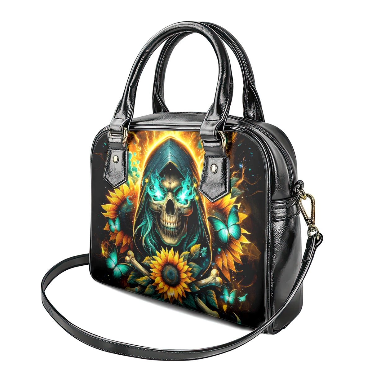 Sunflower Skull Shoulder Handbag I'm Blunt Because God Rolled Me That Way