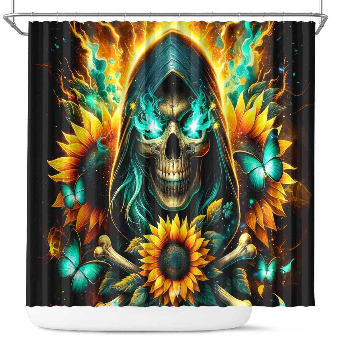 Sunflower Skull Shower Curtain I'm Blunt Because God Rolled Me That Way