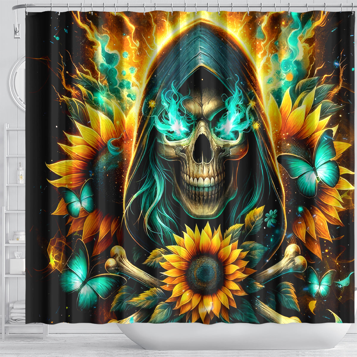Sunflower Skull Shower Curtain I'm Blunt Because God Rolled Me That Way