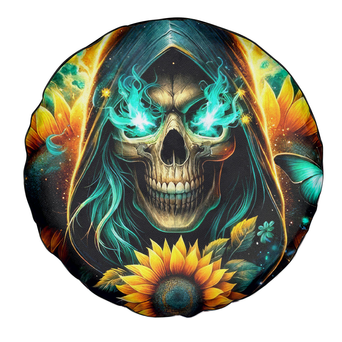 Sunflower Skull Spare Tire Cover I'm Blunt Because God Rolled Me That Way - Wonder Print Shop