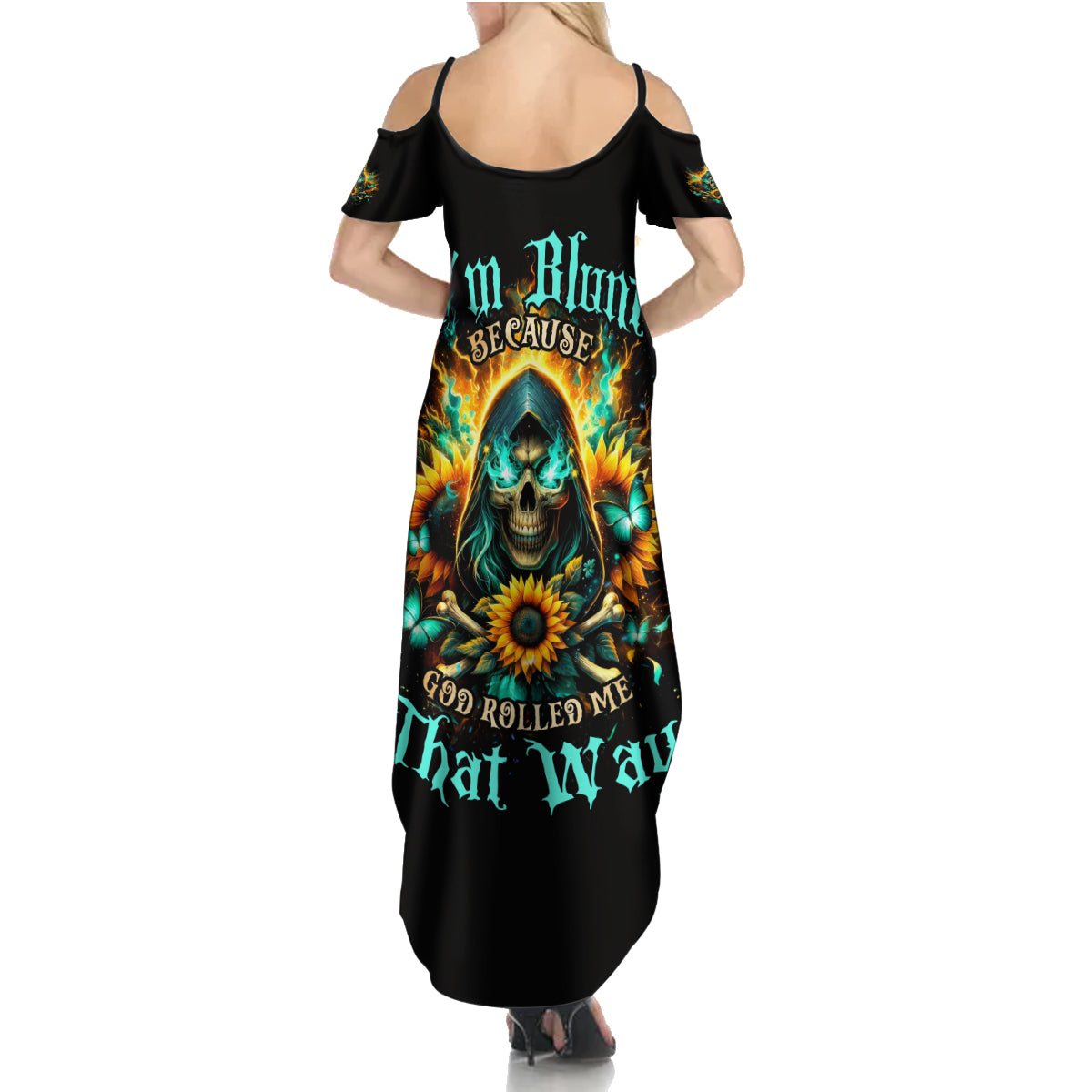 Sunflower Skull Summer Maxi Dress I'm Blunt Because God Rolled Me That Way - Wonder Print Shop