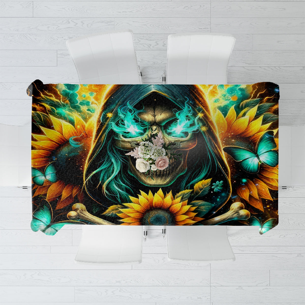 Sunflower Skull Tablecloth I'm Blunt Because God Rolled Me That Way - Wonder Print Shop