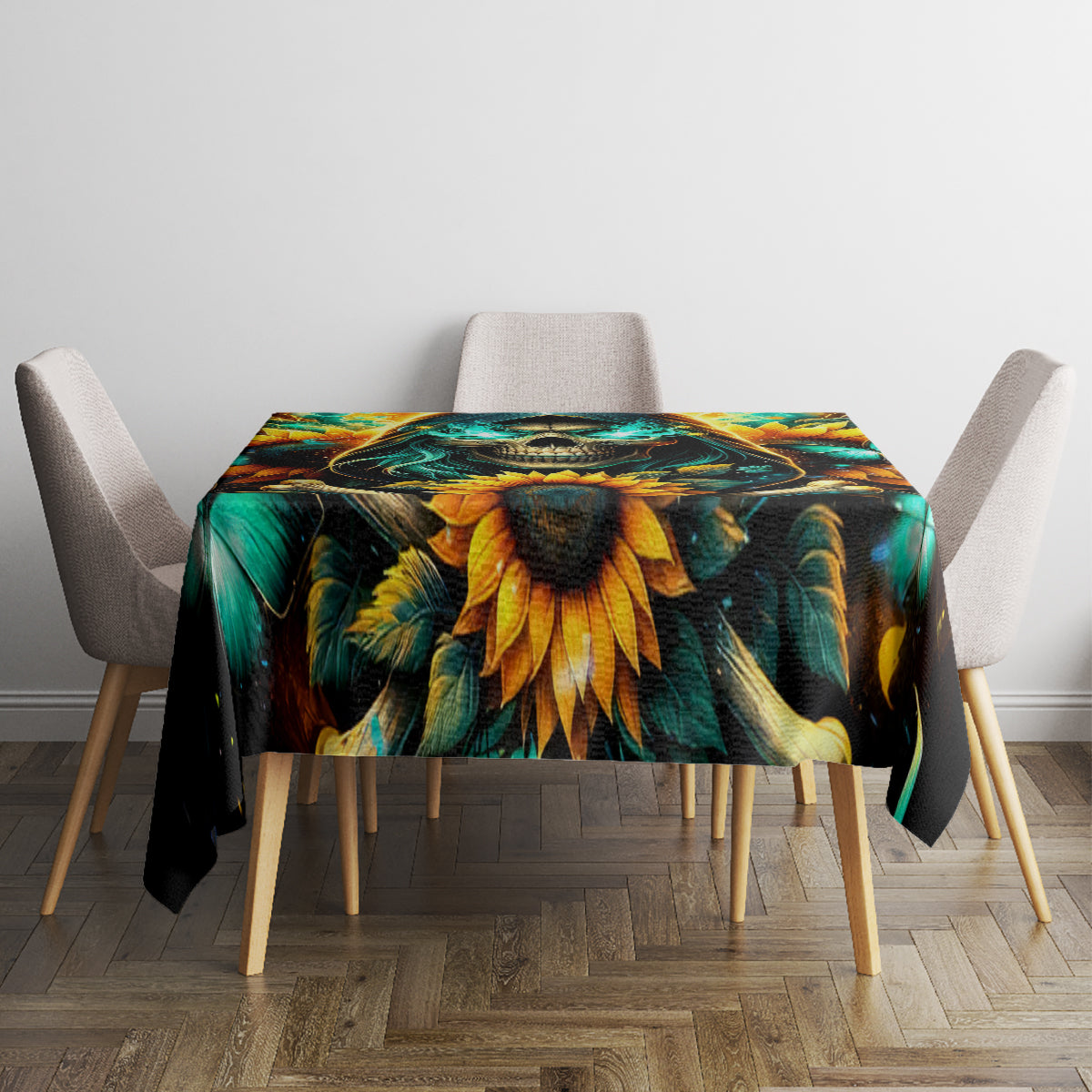 Sunflower Skull Tablecloth I'm Blunt Because God Rolled Me That Way - Wonder Print Shop