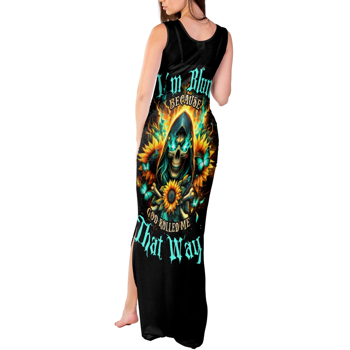 Sunflower Skull Tank Maxi Dress I'm Blunt Because God Rolled Me That Way - Wonder Print Shop