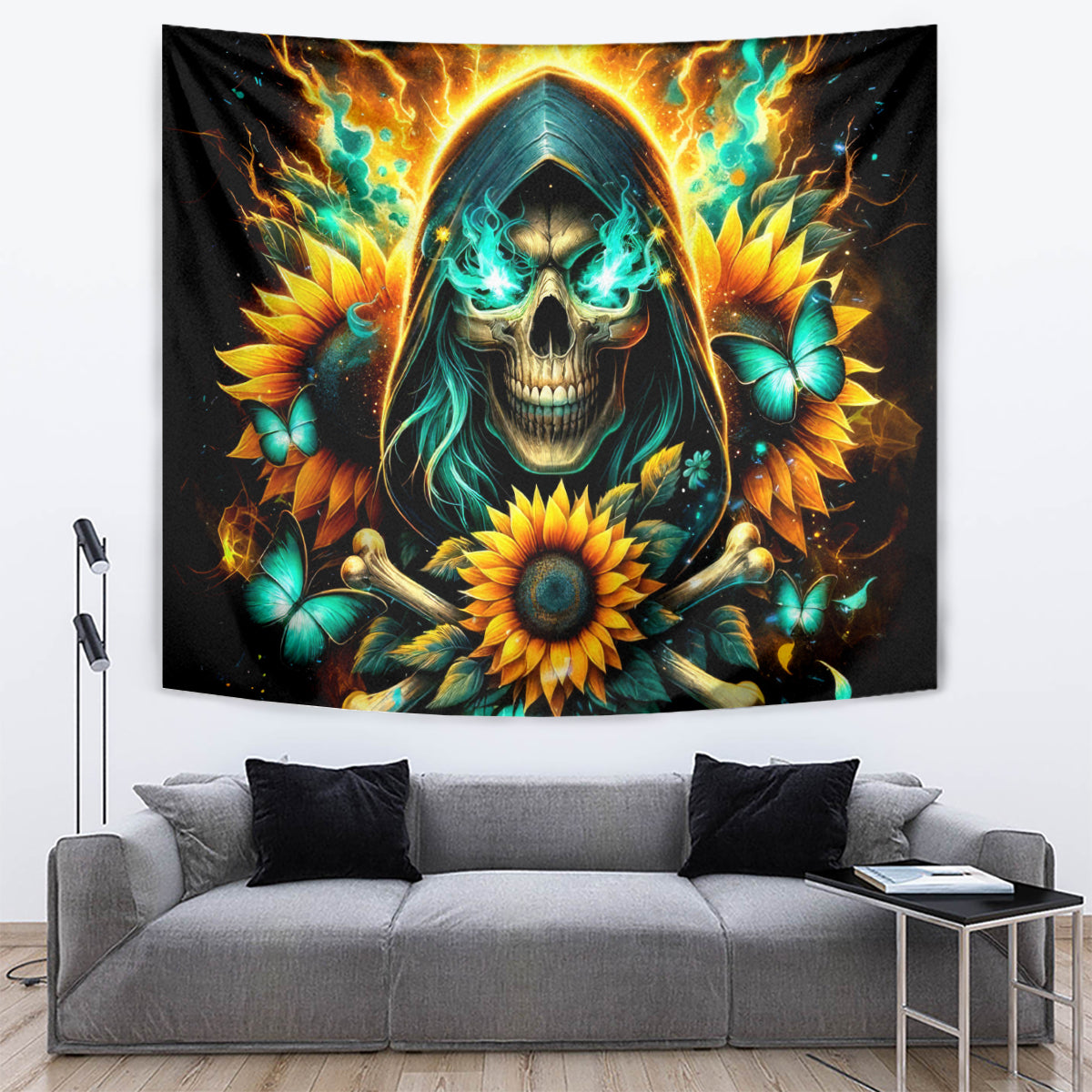 Sunflower Skull Tapestry I'm Blunt Because God Rolled Me That Way - Wonder Print Shop