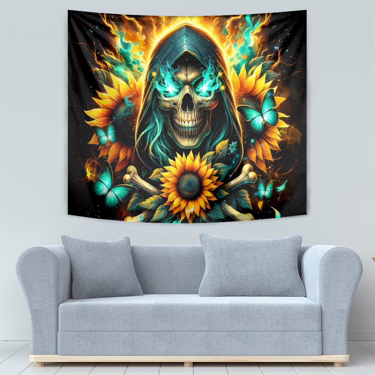 Sunflower Skull Tapestry I'm Blunt Because God Rolled Me That Way - Wonder Print Shop