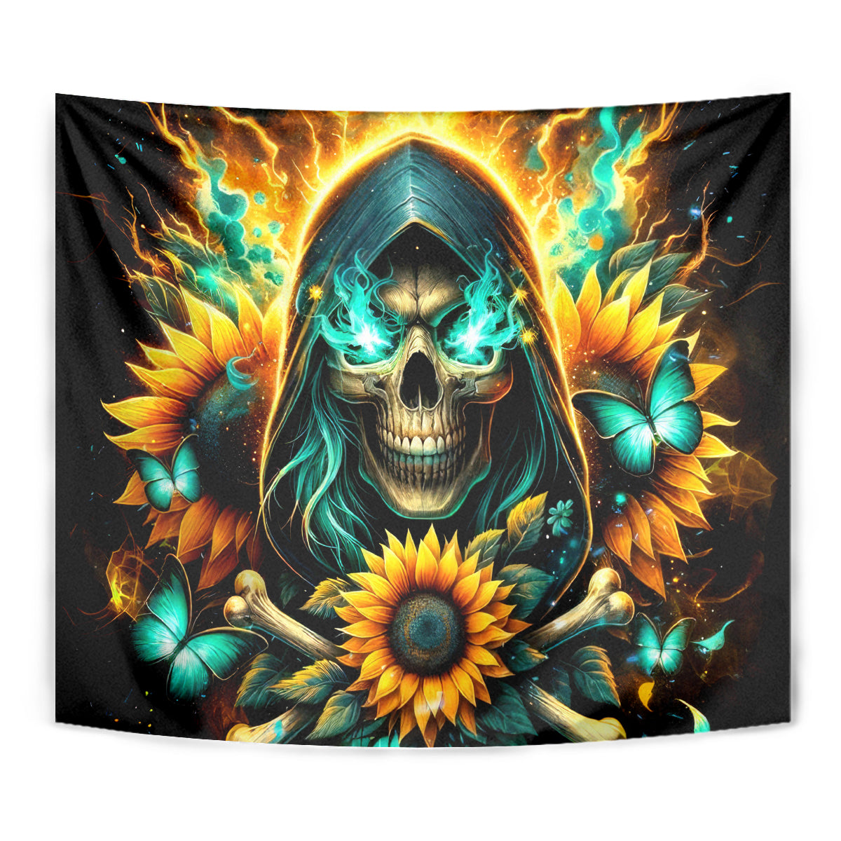 Sunflower Skull Tapestry I'm Blunt Because God Rolled Me That Way - Wonder Print Shop