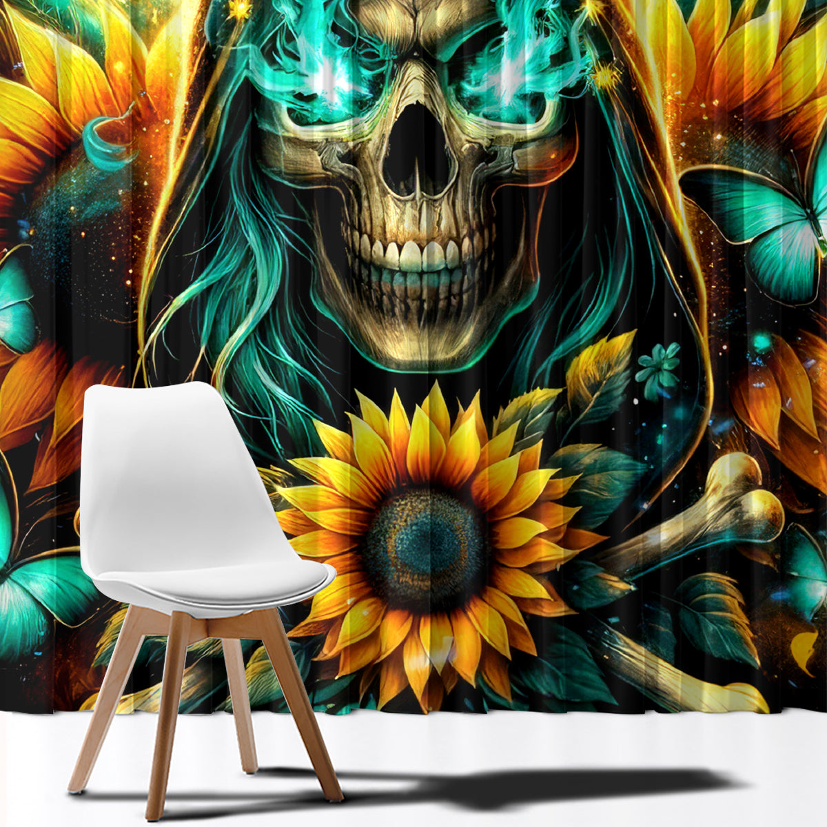 Sunflower Skull Window Curtain I'm Blunt Because God Rolled Me That Way - Wonder Print Shop