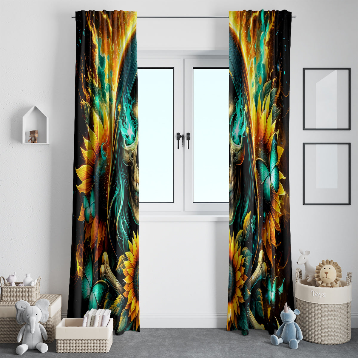 Sunflower Skull Window Curtain I'm Blunt Because God Rolled Me That Way - Wonder Print Shop