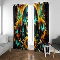 Sunflower Skull Window Curtain I'm Blunt Because God Rolled Me That Way - Wonder Print Shop